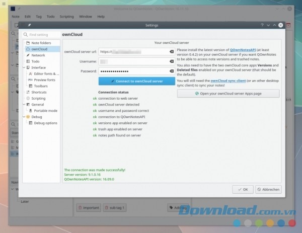 QOwnNotes cho Mac hỗ trợ lưu trữ dữ liệu trên điện toán đám mây