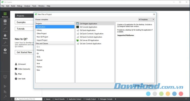Tạo ra các dự án mới bằng ứng dụng hỗ trợ lập trình Qt Creator cho máy tính