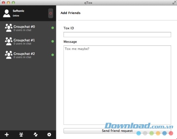 Giao diện đơn giản của qTox cho Mac
