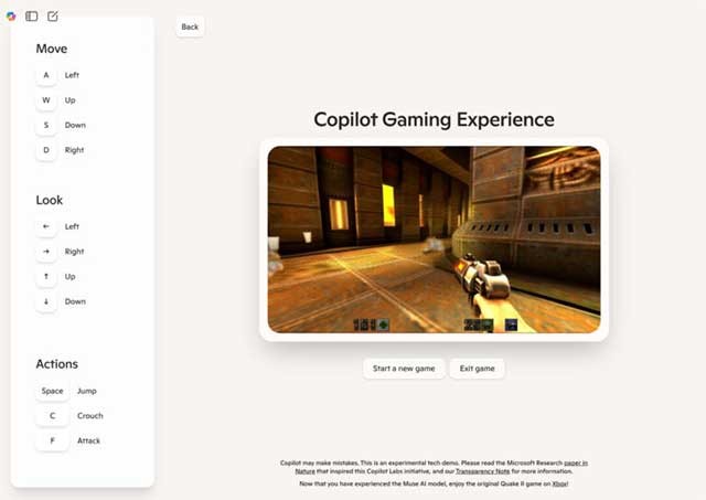 Giao diện chơi game Quake II trên Microsoft Copilot