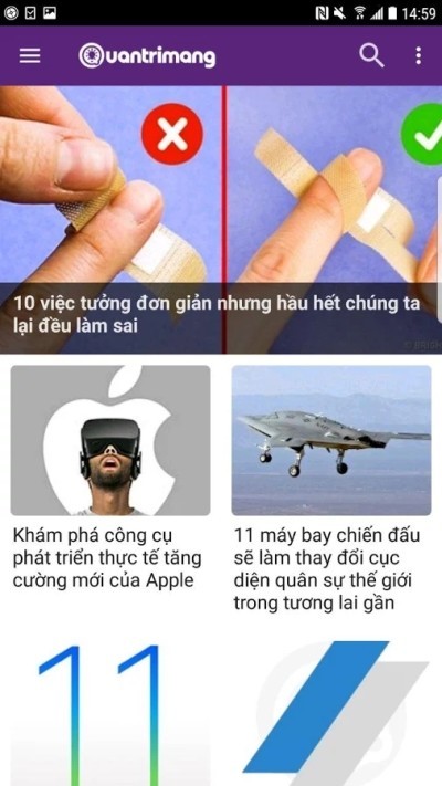 Danh sách các tin trên QuanTriMang.com cho Android rất dễ xem