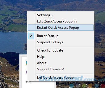 Menu chuột phải trên khay hệ thống