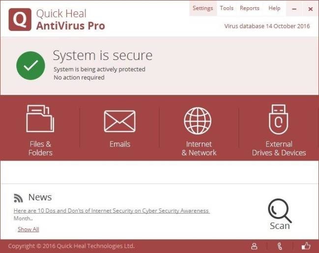 Giao diện Quick Heal AntiVirus Pro