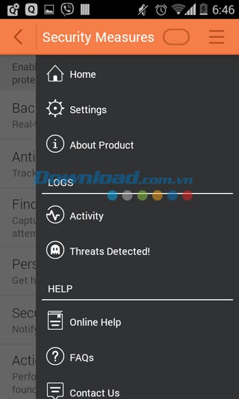 Menu trong Antivirus & Mobile Security