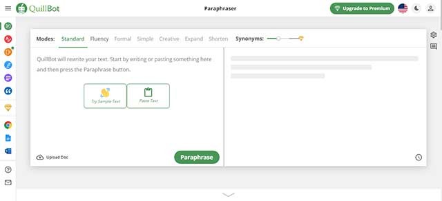 Giao diện thoáng va dễ sử dụng của QuillBot