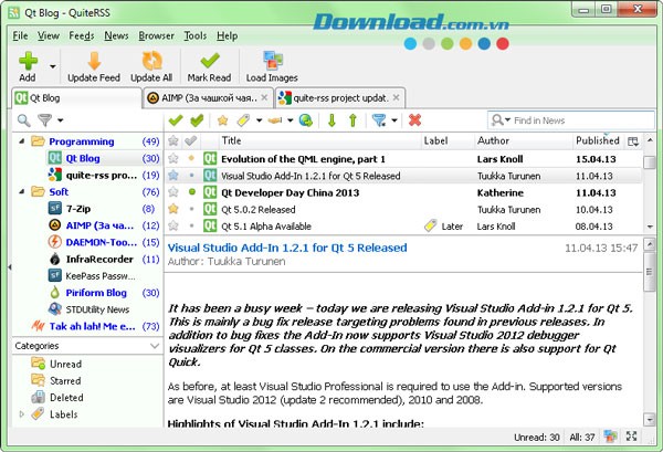 QuiteRSS phiên bản mới nhất