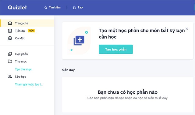 Giao diện mới của ứng dụng Quizlet