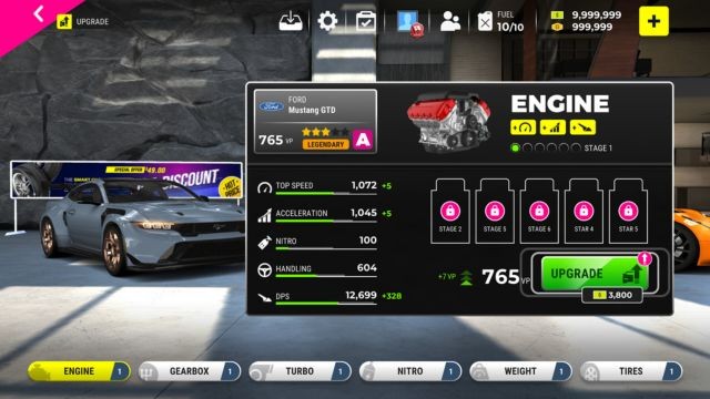 Thoải mái nâng cấp xe đua trong Race Max Pro Free để đạt hiệu suất cao nhất