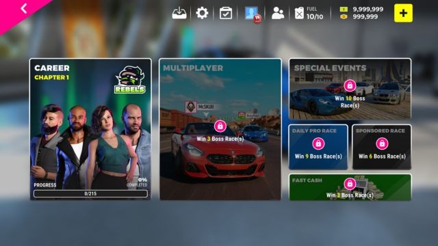 Chinh phục chế độ sự nghiệp, các cuộc đua cạnh tranh và sự kiện trong Race Max Pro Free