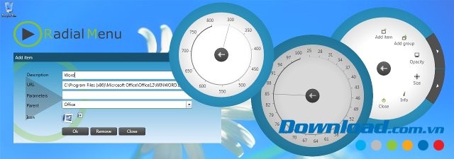 Radial Menu với giao diện truy cập tới word