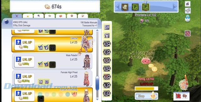 Tích cực nhặt tiền rơi rớt từ quái vật trong game Ragnarok Clicker