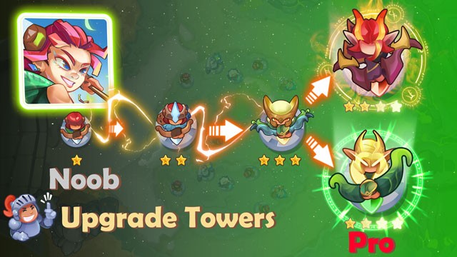 Nâng cấp tháp và anh hùng để cải thiện hiệu suất chiến đấu