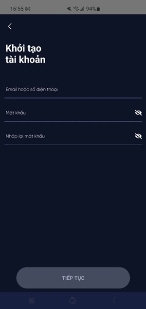 Khởi tạo tài khoản