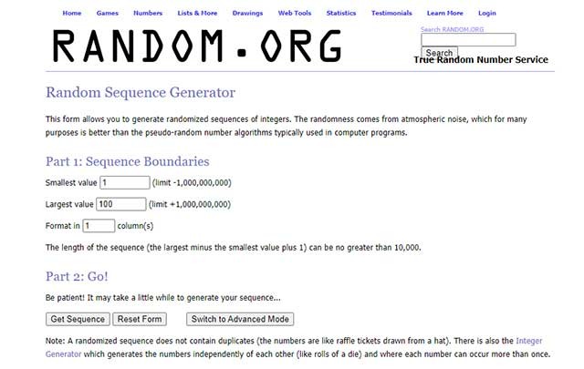 RANDOM.ORG cung cấp quay số ngẫu nhiên dưới nhiều hình thức