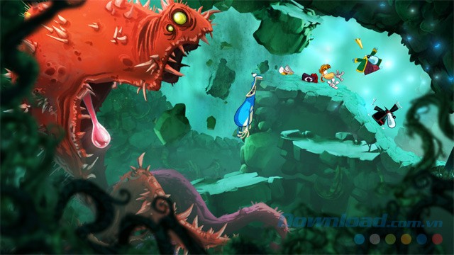 Đối phó với nhiều quái vật hung hãn trong game phiêu lưu đi cảnh Rayman Origins