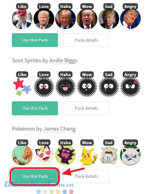 Nhiều gói hình ảnh đa dạng trên trang chủ