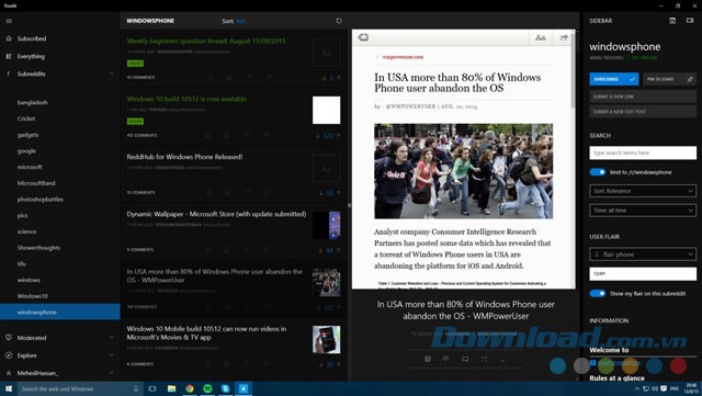 Giao diện ứng dụng Readit