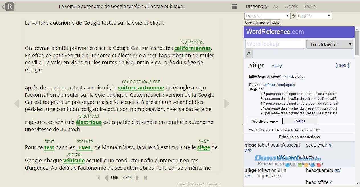 Từ điển trong Readlang