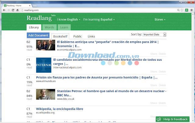 Kho tài liệu phong phú của Readlang