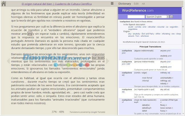 Từ điển song hành trong Readlang