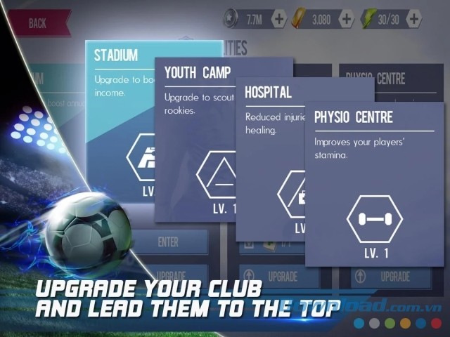 Nâng cấp cầu thủ, sân vận động... để đi tới chiến thắng