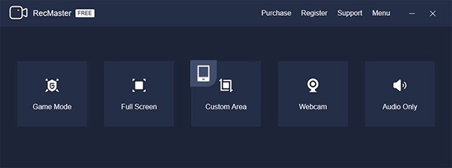 RecMaster cung cấp 5 chế độ quay màn hình PC hữu ích