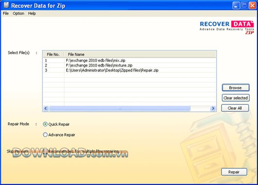 Recover Data for Zip