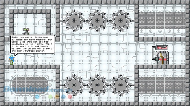 Game Redactem hướng dẫn người chơi bấm E để tương tác và bật tắt các công tắc được sử dụng cho nhiều mục đích khác nhau