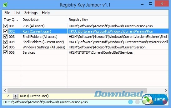 Giao diện phần mềm Registry Key Jumper