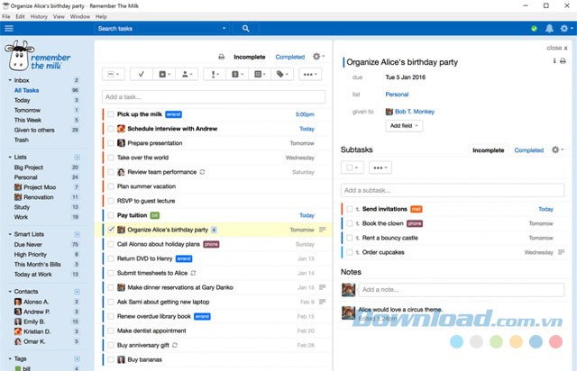 Giao diện Remember The Milk