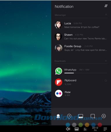 Các thông báo hiển thị bên phải giao diện