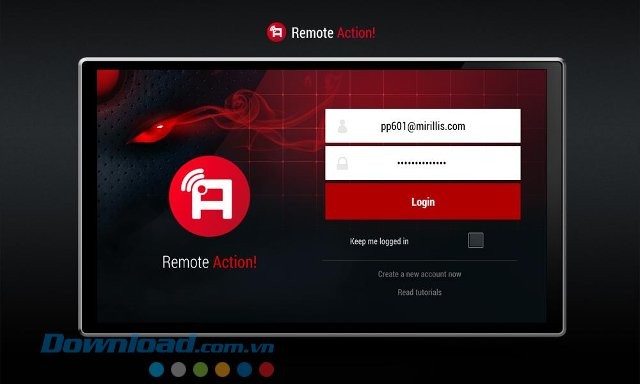 Giao diện ứng dụng Remote Action!