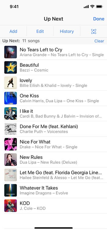 Xem những bài hát sắp tới thông qua nút Up Next