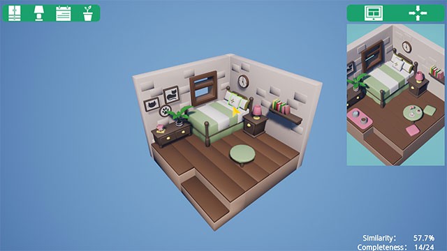 Sắp xếp đồ đạc và trang trí từng căn phòng theo bản thiết kế gợi ý ở góc trên bên phải màn hình