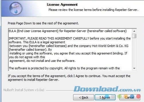 Nhấn Agree để hoàn tất quá trình cài đặt Repetier-Server cho Mac