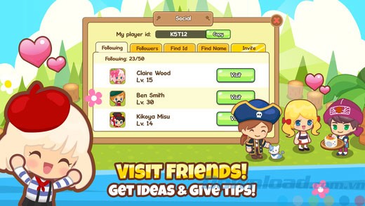Tương tác với bạn bè trong game Restaurant Paradise