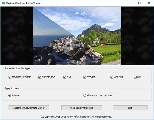 Giao diện phần mềm Restore Windows Photo Viewer