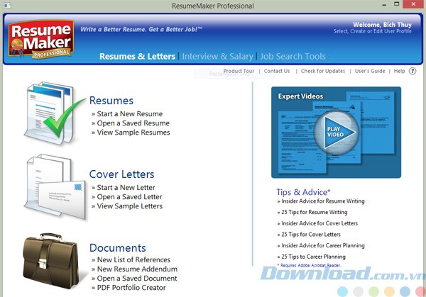 Giao diện của ResumeMaker Professional