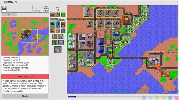 Giao diện game xây dựng thành phố RetroCity