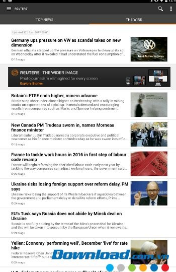 Reuters với giao diện thể hiện top news