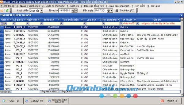 Giao diện phần mềm quản lý bán hàng RICpc