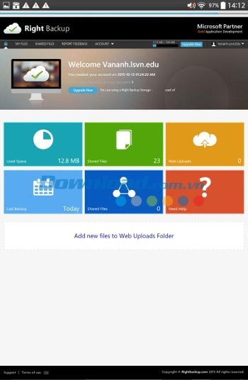 Thông tin file đã sao lưu của người dùng trên Right Backup Anywhere