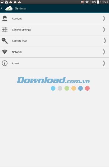 Các thiết lập chính của Right Backup Anywhere cho Android