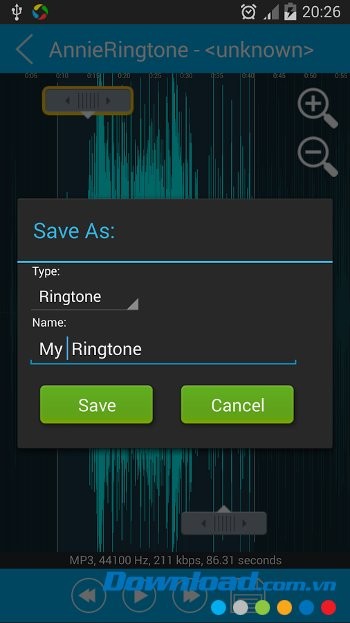 Ringtone Maker Mp3 Editor với giao diện lưu nhạc chuông