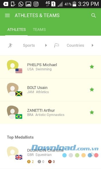 Xem vận động viên của các đội