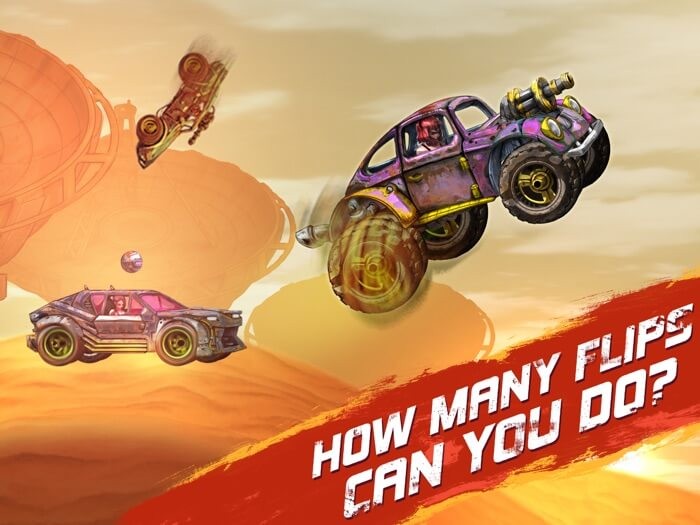 Thực hiện các pha lộn vòng mạo hiểm trong khi đua trong game Road Warrior: Nitro Car Battle