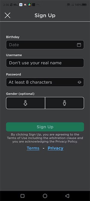 Đăng ký tài khoản Roblox mới