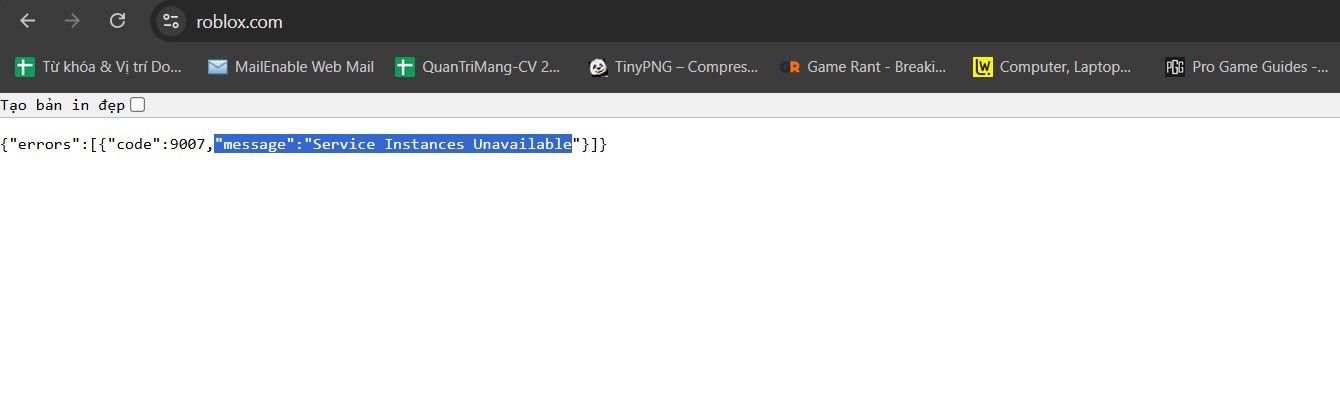 Màn hình báo lỗi 9007 trên Roblox