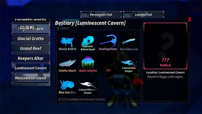 Roblox Fisch: Hướng dẫn hoàn thành Luminescent Cavern Bestiary