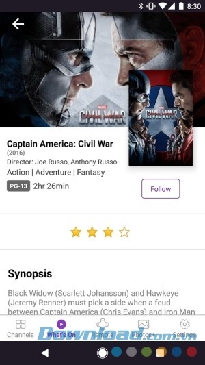 Bảng giới thiệu phim trên Roku cho Android